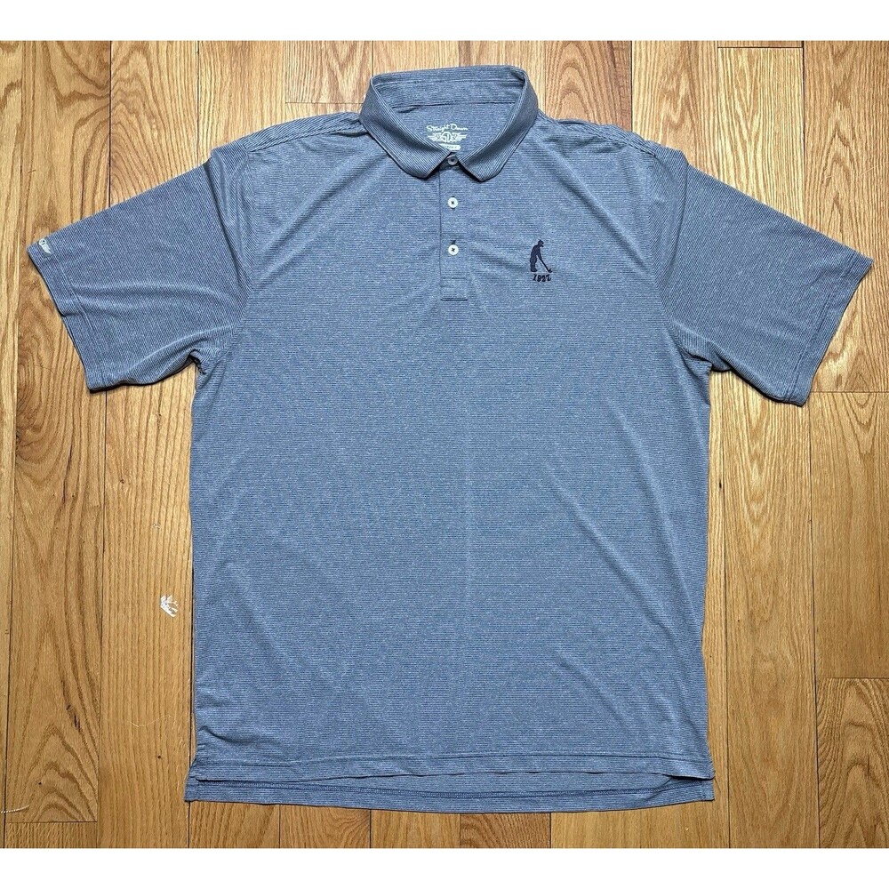 Straight Down Polo Shirt Mens XL Performance Golf Gray Striped Causal Preppy